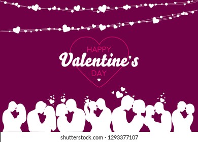 Vector valentine poster. Love, people, banner. silhouette vector