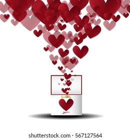 Vector Valentine ring box flow paper heart