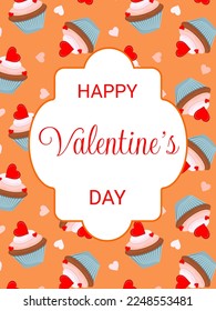 Vector Valentine s Day greeting card with cupcakes