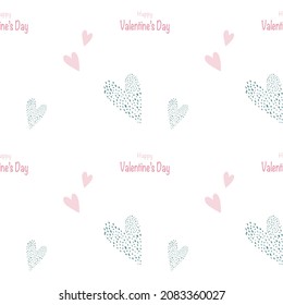 Vector valentine seamless patternd with hearts and text Happy Valentines Day in Scandinavian style for fabrics, paper, textile, gift wrap isolated on white background