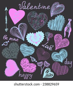 Vector Valentine set with hearts. Hand Drawn/sketch style