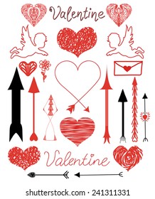 Vector Valentine set with hearts. Hand Drawn/sketch style