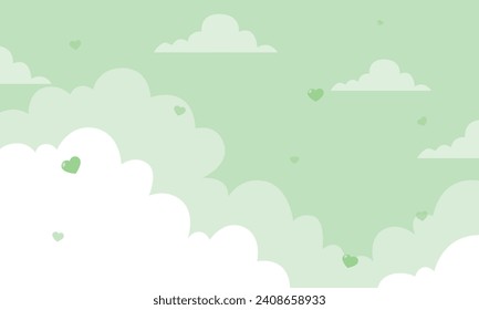 Vector valentine theme with hearts in green sky background.