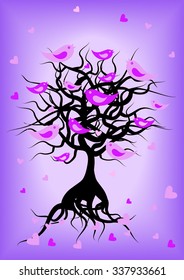 vector valentine tree with birds