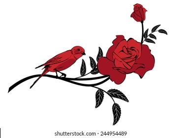 vector Valentine vignette with rose and bird