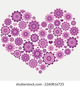Vector valentine vintage frame with big floral heart isolated on white