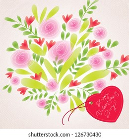 Vector Valentine's background. Discreet floral motive with heart sign.