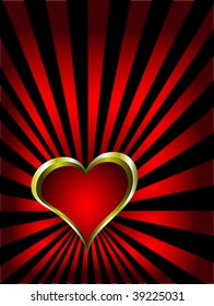 A vector valentines background with gold hearts on a deep red and black backdrop
