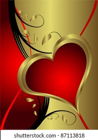 Un fondo vectorial valentina con corazones dorados sobre un fondo rojo profundo con   espacio para texto