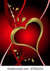 A vector valentines background with gold hearts on a deep red backdrop  with   room for text