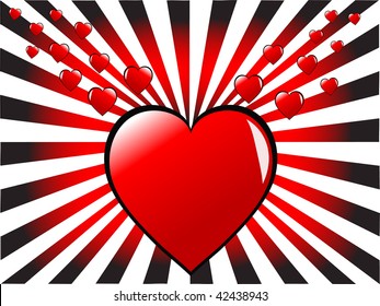 A vector valentines background with red hearts on a deep red and white backdrop