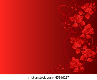 Vector valentine's background with roses and heart shapes.