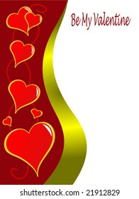 A vector valentines card background with a series of hearts on a red graduated backdrop with room for text on white space