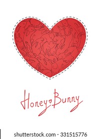 Vector valentines card with cute rebbits