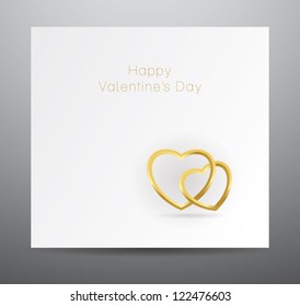 Vector valentine's card with golden heart and red ribbon.