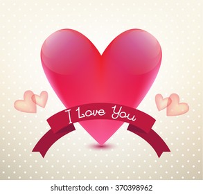 Vector Valentines card, poster, banner. Shiny red heart with ribbon on vintage background