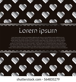 Vector valentines card. Silver hearts background with stripe.