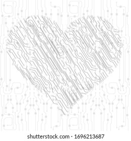 Vector Valentine's circuit board in heart shape. Multicolor technology illustration. Eps 10 vector.
