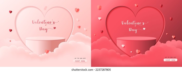 Vector valentines day with 3d cylinder pedestal podium platform. Mock up product display presentation design