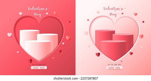 Vector valentines day with 3d cylinder pedestal podium platform. Mock up product display presentation design