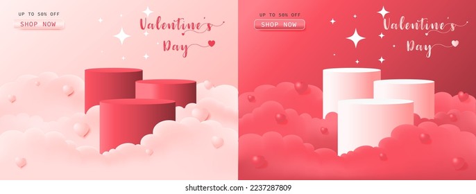 Vector valentines day with 3d cylinder pedestal podium platform. Mock up product display presentation design