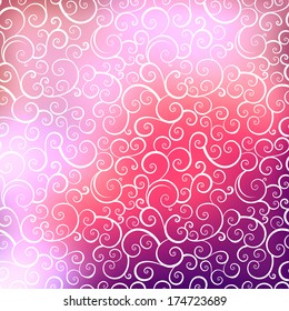 Vector Valentine's Day background. Blurred template, holiday. Invitation card in a tribal style. Pink stylish backdrop for you text. Vintage (white) seamless pattern with spiral elements. Leaf