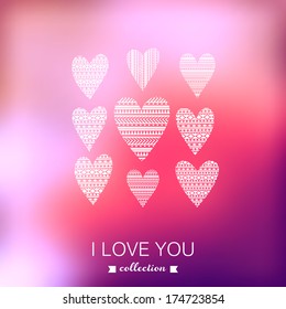 Vector Valentine's Day background. Blurred template, holiday. Invitation card in a tribal style. Pink stylish backdrop for you text. Greeting card,wedding invitation.