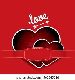 vector valentines day vector background with heart. square red greeting card design template for love message