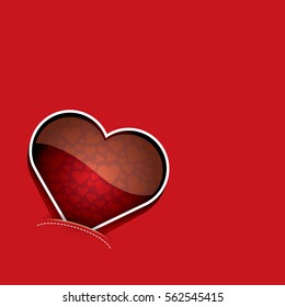 vector valentines day vector background with heart. square red greeting card design template for love message