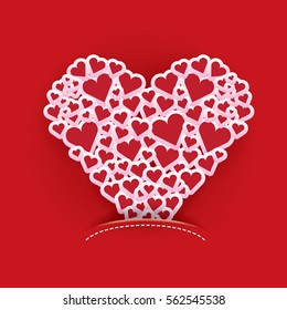 vector valentines day vector background with heart. square red greeting card design template for love message