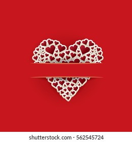 vector valentines day vector background with heart. square red greeting card design template for love message