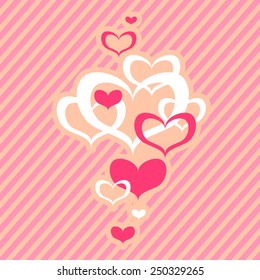 Vector Valentine's Day background with hearts over striped background