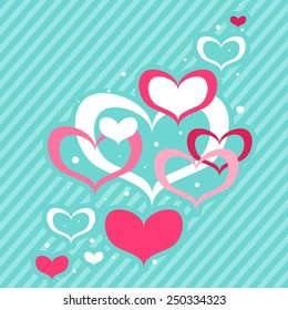 Vector Valentine's Day background with hearts over striped background