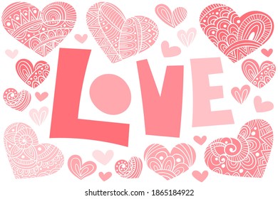 Vector Valentine's Day Background. Love Lettering with Hearts