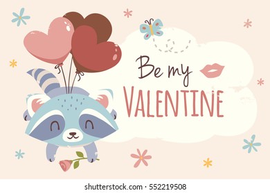 vector valentine's day background with raccoon