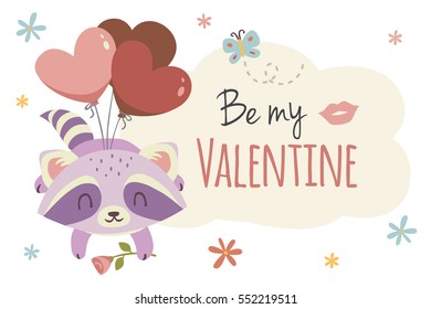 vector valentine's day background with raccoon