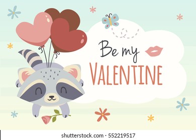 vector valentine's day background with raccoon