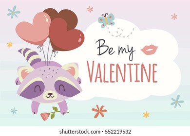 vector valentine's day background with raccoon