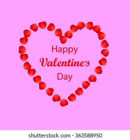 Vector Valentine's day background with rose petals heart.