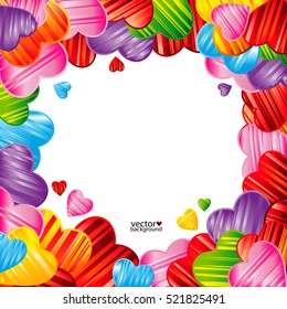 Fondo vectorial del día de San Valentín con corazones de patrón a rayas, ilustración de diseño.