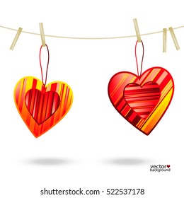 Vector Valentine's day background with striped pattern hearts , design illustration.
