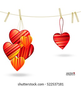 Vector Valentine's day background with striped pattern hearts , design illustration.