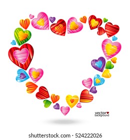 Vector Valentine's day background with striped pattern hearts , design illustration.