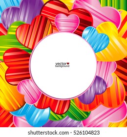 Fondo vectorial del día de San Valentín con corazones de patrón a rayas, ilustración de diseño.