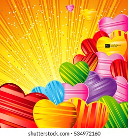 Vector Valentine's day background with striped pattern hearts , design illustration.