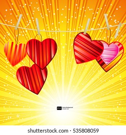 Vector Valentine's day background with striped pattern hearts , design illustration.