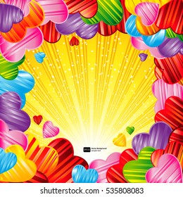 Vector Valentine's day background with striped pattern hearts , design illustration.