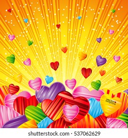 Vector Valentine's day background with striped pattern hearts , design illustration.