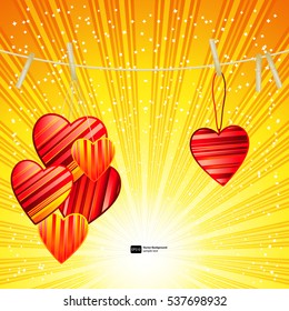 Vector Valentine's day background with striped pattern hearts , design illustration.