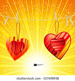 Vector Valentine's day background with striped pattern hearts , design illustration.